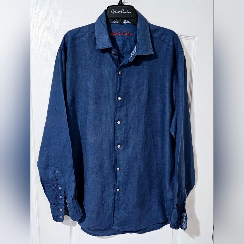 Robert Graham Deep Blue Casual Button Down Shirt Size Large.